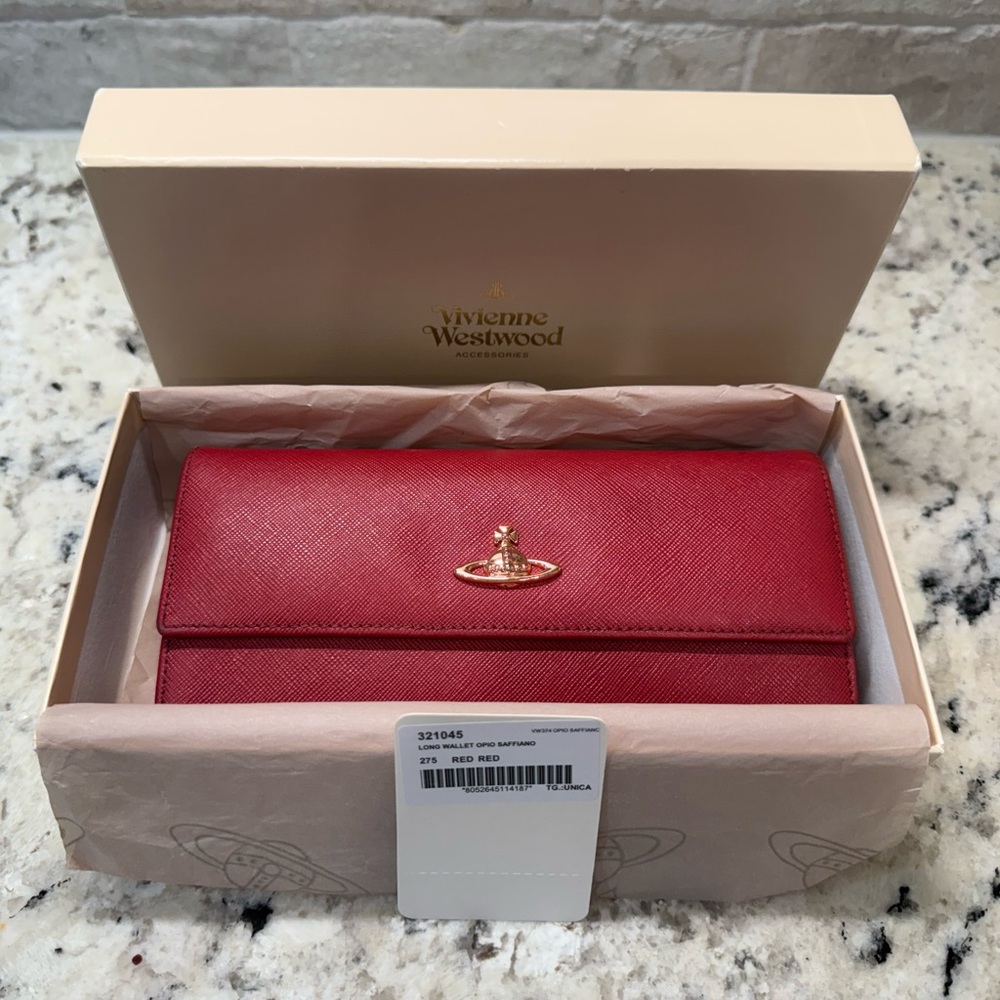 Vivienne Westwood NWT Red Opio Saffiano Leather Long Wallet